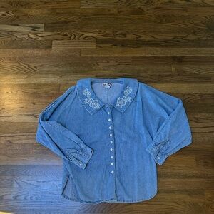 Christy Dawn Embroidered Blue Denim Button Down Shirt